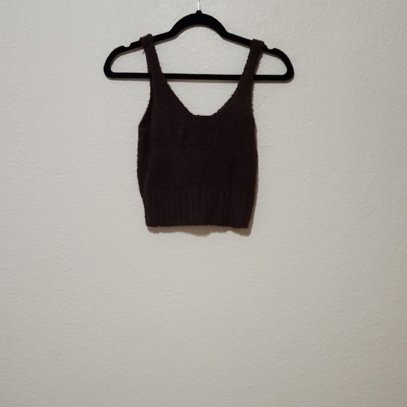 Monrow Tops - Monrow Brown Crop Top Fitted Tank